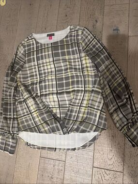 Vince camuto Plaid Long Sleeve Top with Yellow Accents